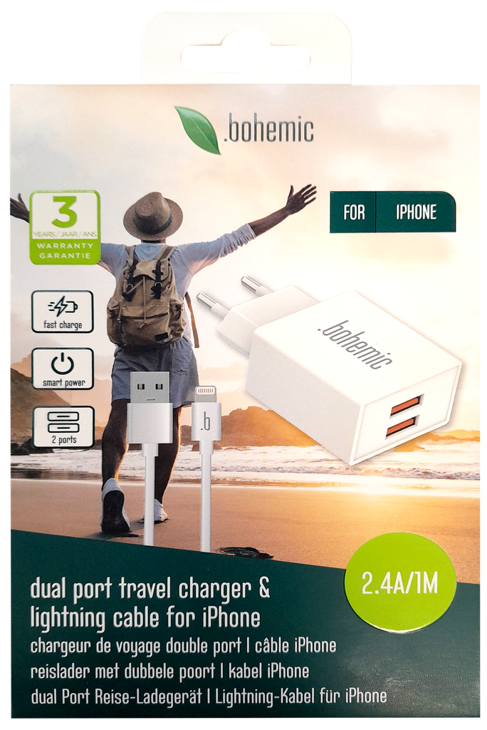 BOHEMIC DUAL travel charger + 1m iPhone cable